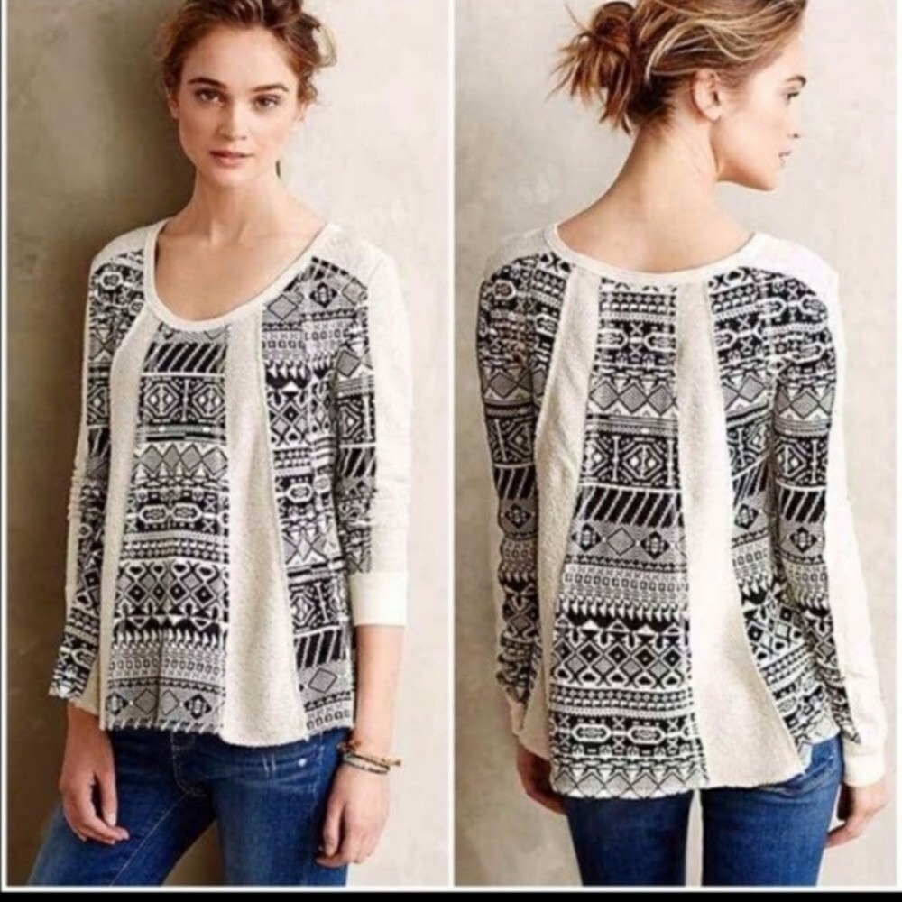Anthropologie Lilka Geo-Jacquard Swing Pullover XS